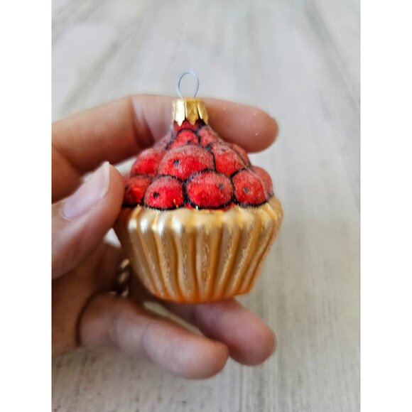 Vintage Columbia Apple basket glass ornament glitter cherries - Picture 6 of 8